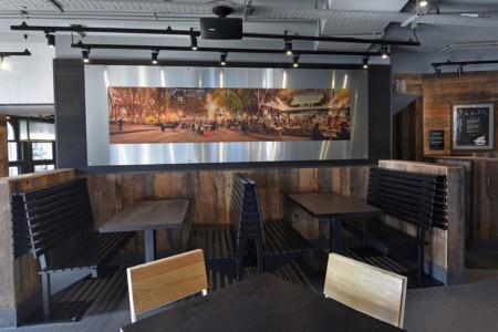 Shake Shack, Leicester Square - benches and tables