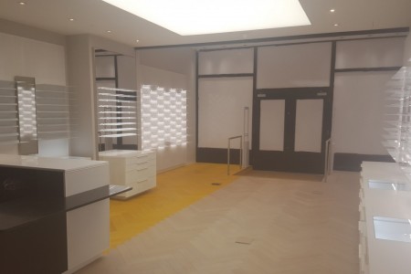 Interior of Auerbach & Steele, finished in modern black and white