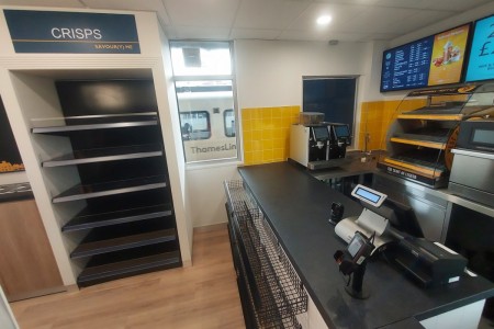 Café Local, Shopfront, Train Station, Coffee Shop, Cafe, Ramp,  Signage, Counter, Tills, Bespoke Joinery, Cabinets