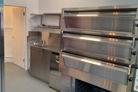 Kitchen equipment in a bakery