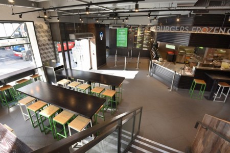 Shake Shack, Leicester Square - looking down on till area from stairs