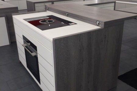 Le Creuset, Cheshire Oaks - white and grey modern kitchen display