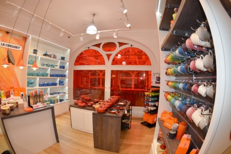 Le Creuset, Leeds - hardwood flooring, display cabinets, shelving 