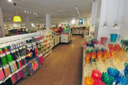 Flying Tiger, Oxford Street, London - interior wooden floor, display