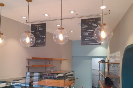 Interior counter with menu at bread ahead