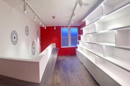 Le Creuset, St Albans - wooden flooring, bespoke shelving, modern design