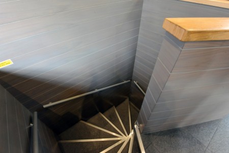 Shake Shack, Covent Garden - looking down stairwell with grey walls
